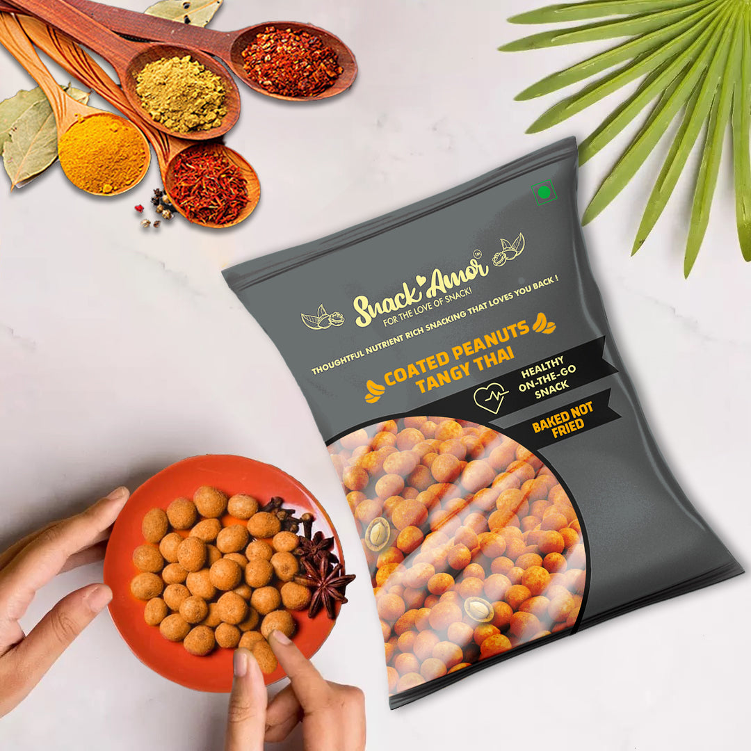 SnackAmor's Coated Peanut Crunchy Tangy Thai - Pack of 4 (100gm each) - Snack Amor