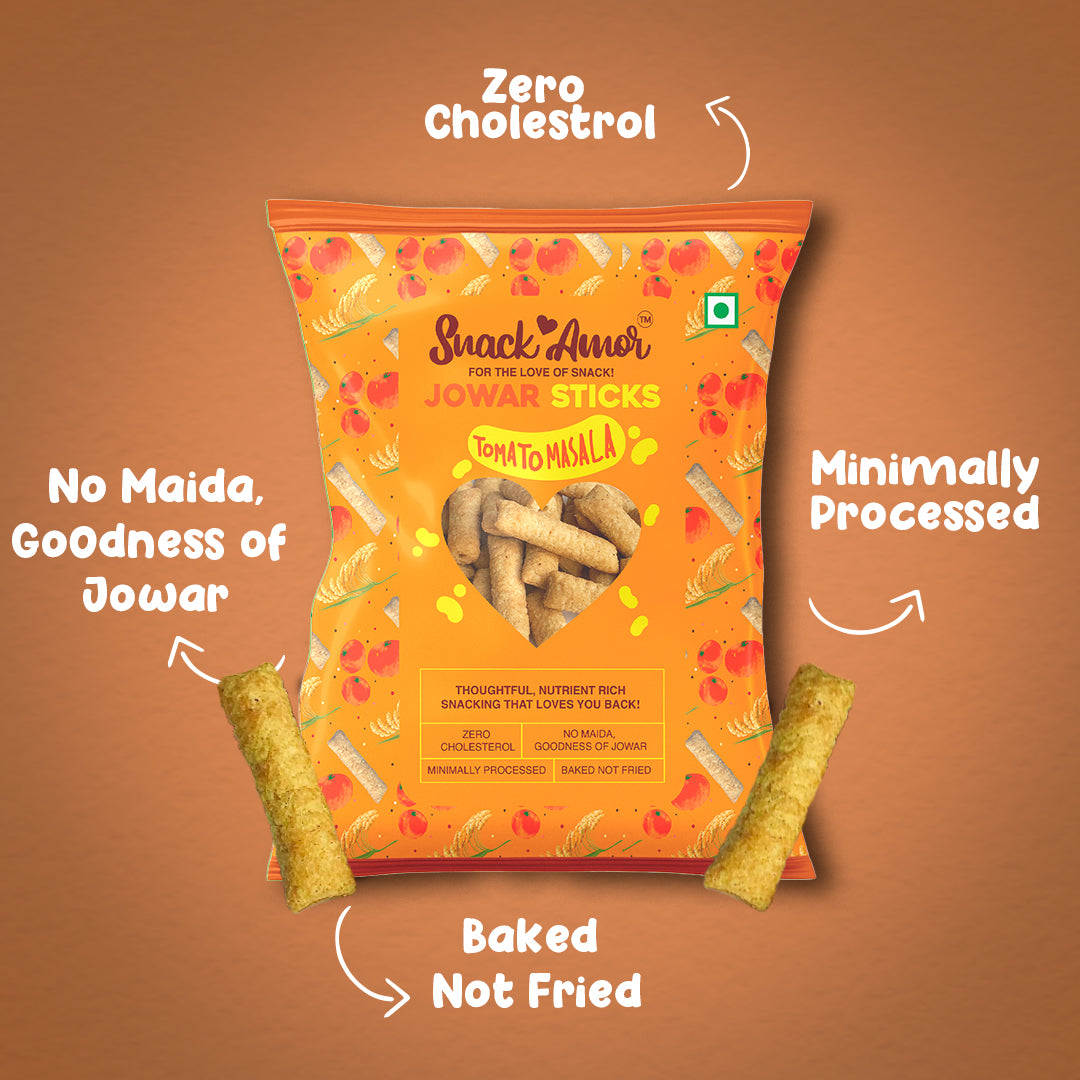 SnackAmor Combo Picnic Value Pack of 6 - Nutritious Jowar Chips, Millet Crispies, Chickpea Chips, Jowar mint n Lime, Onion Masala and Tomato sticks (1 each) - Snack Amor