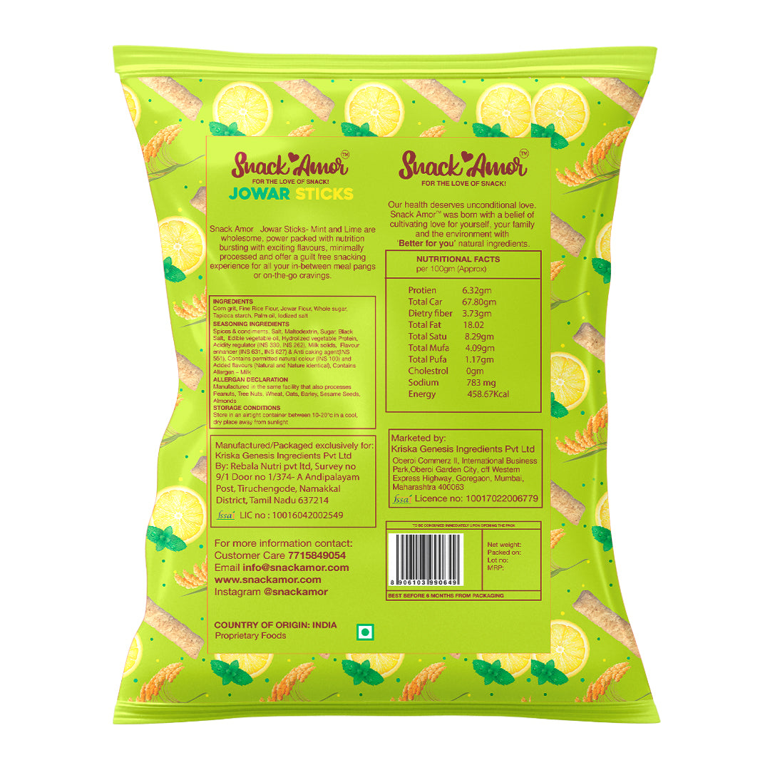 Jowar Sticks Mint & Lime Value Pack of 12 - Snack Amor