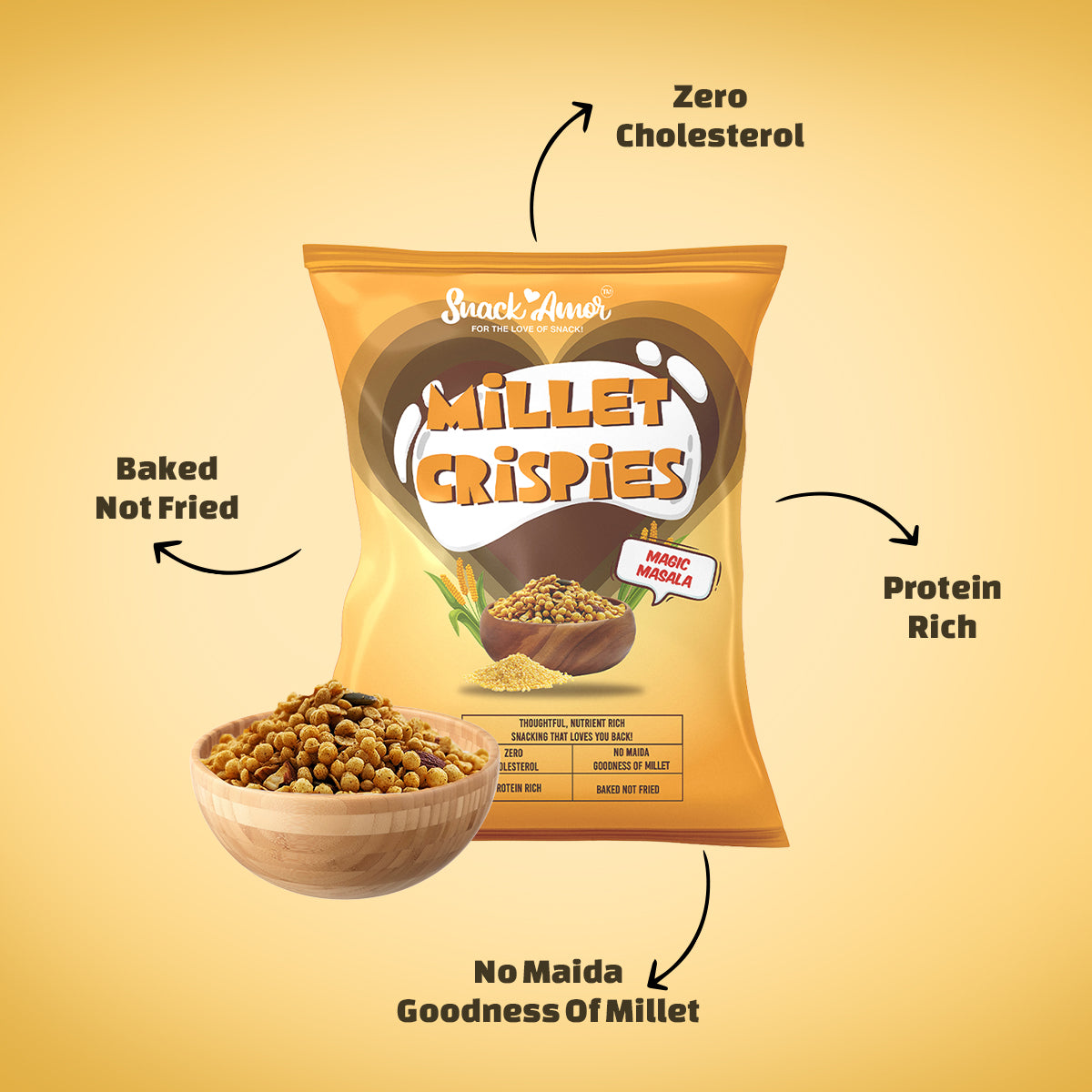 Millet Crispies- Zesty, Nutritious Magic Masala Value Pack of 8 (27g each) - Snack Amor