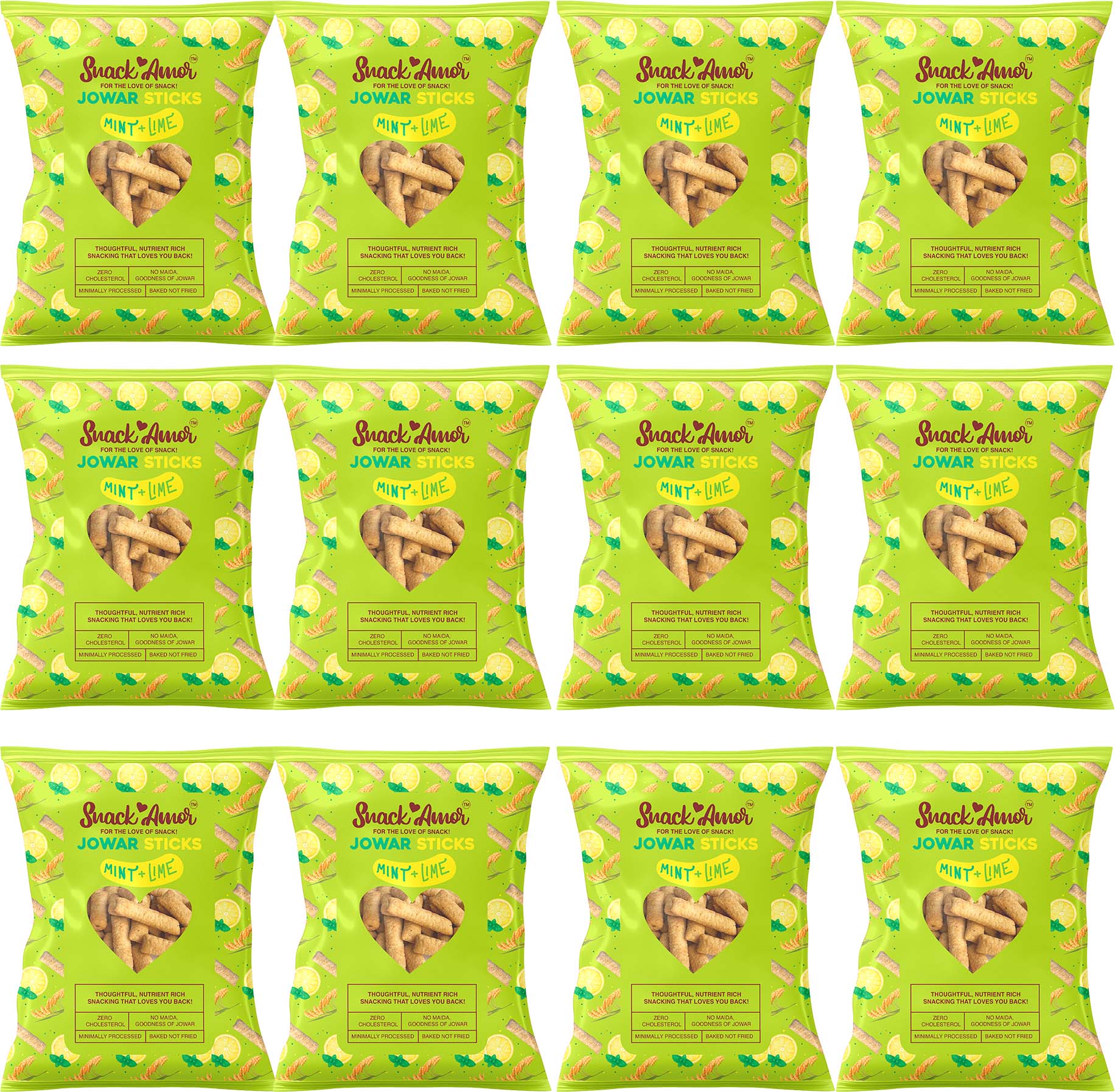 Jowar Sticks Mint & Lime Value Pack of 12 - Snack Amor