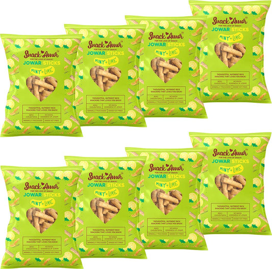 Jowar Sticks Mint & Lime Value Packs | Pack of 8 (20g each) - Snack Amor
