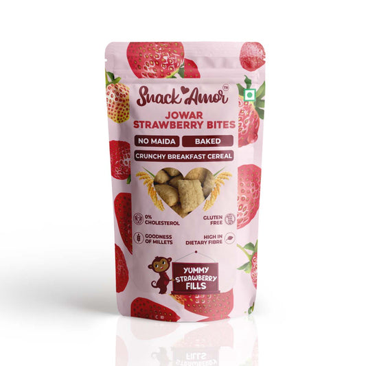 SnackAmor Jowar Bites - (100g) | School Snacks Delight - Strawberry Flavor