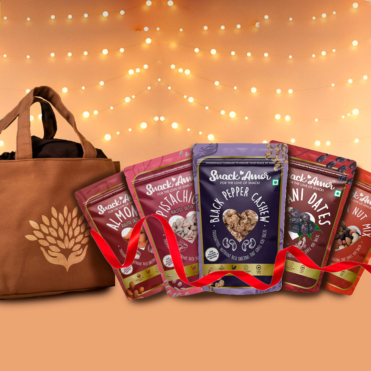 Gift Hamper - Roasted Almonds (340g) | Roasted Salted Pistachios (170g)| Black Pepper Cashew (170g) | Fruit n Nut mix (200g) - Snack Amor