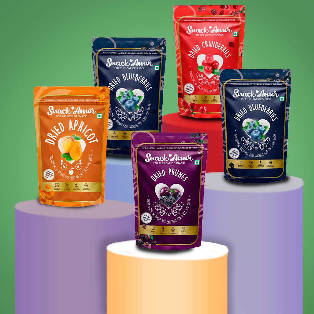 SnackAmor Berry Blast (Pack of 5 - 700g) - Cranberry | Blueberry | Apricots | Prunes |  Black Currant - Snack Amor