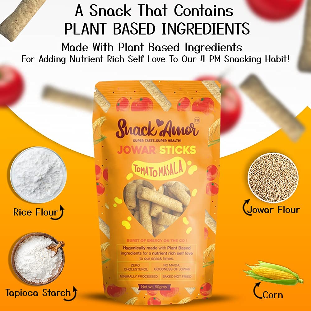 SnackAmor Jowar Sticks - (50g) | Tomato Masala - Snack Amor