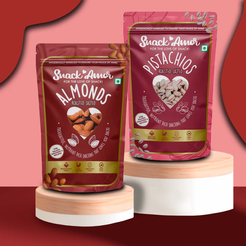 SnackAmor Combo Pack of Roasted Salted Almond (170g) & Roasted Salted Pistachio (170g) - Snack Amor