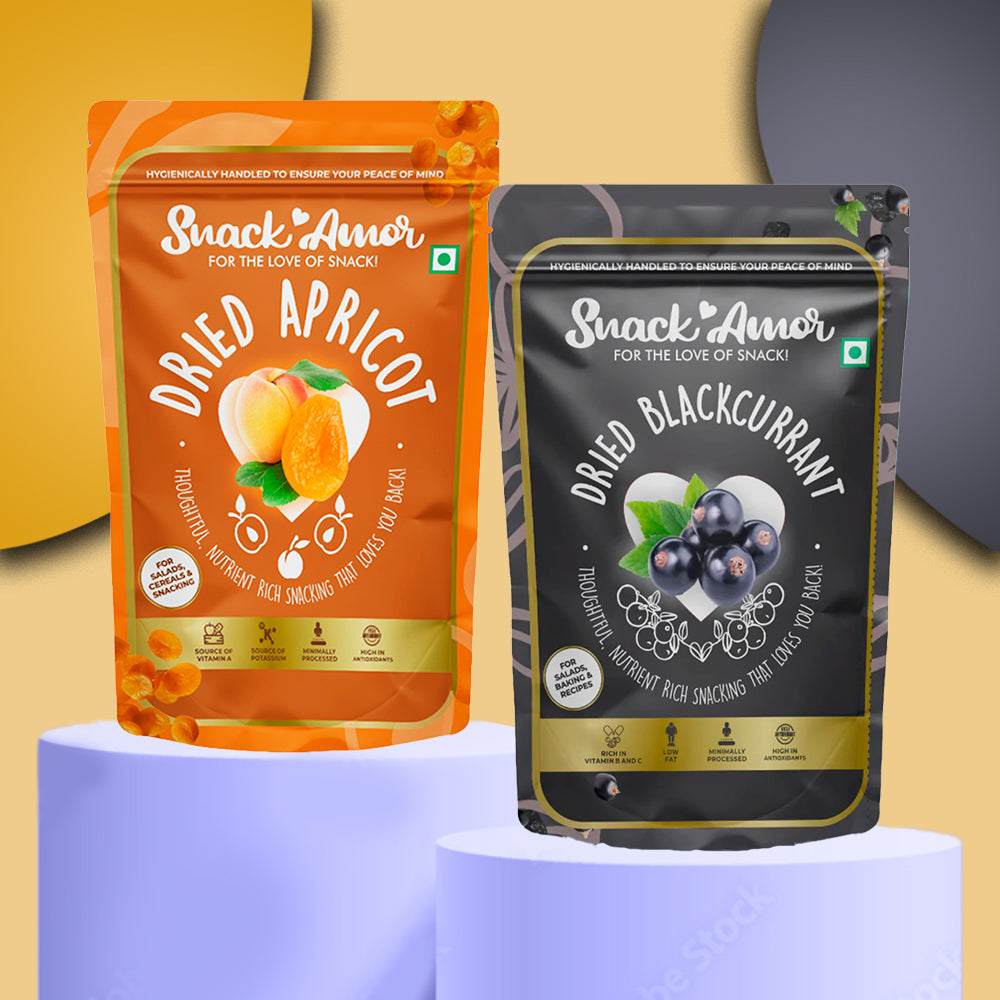 SnackAmor Premium International Combo pack of Dried Apricots - 200g & Dried Blackcurrant - 100g Pack of 2 - Snack Amor