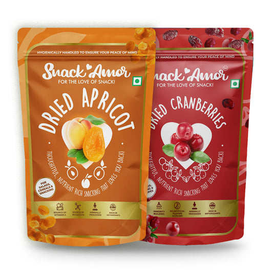 SnackAmor Premium Combo pack of Dried Apricots - 200g & Dried Cranberry - 175g Pack of 2 - Snack Amor