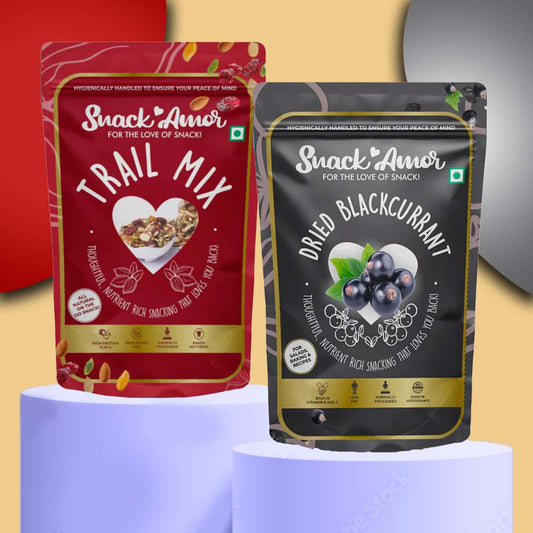 SnackAmor Combo Pack of Premium International Blackcurrant (100g) & Trail Mix (175g) - Snack Amor