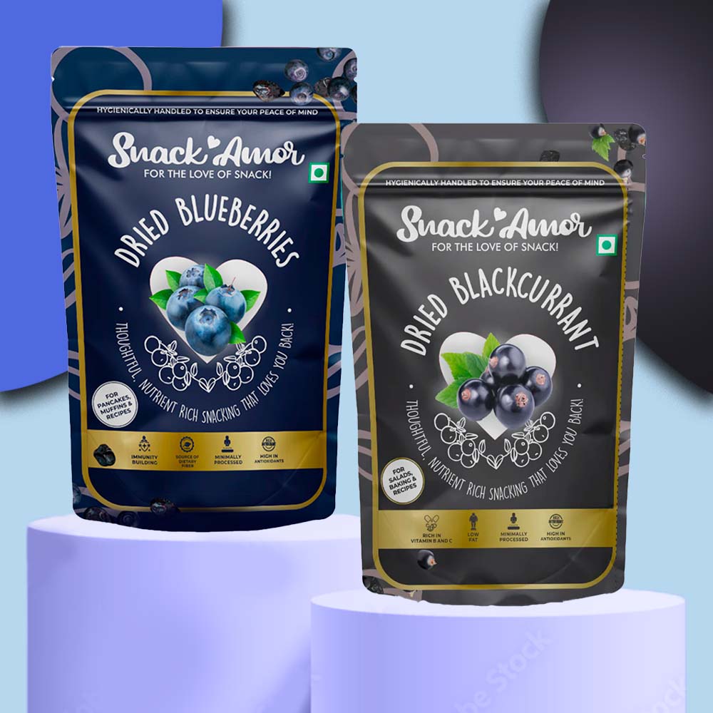SnackAmor's Premium Dried Blackcurrant 100g & Dried Blueberry - 100g - Snack Amor
