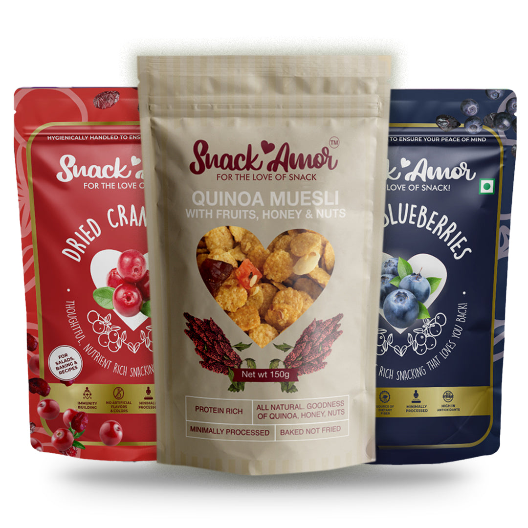 SnackAmor Breakfast Buddy (Pack of 3 - 425g) - Cranberry | Blueberry | Quinoa Muesli - Snack Amor