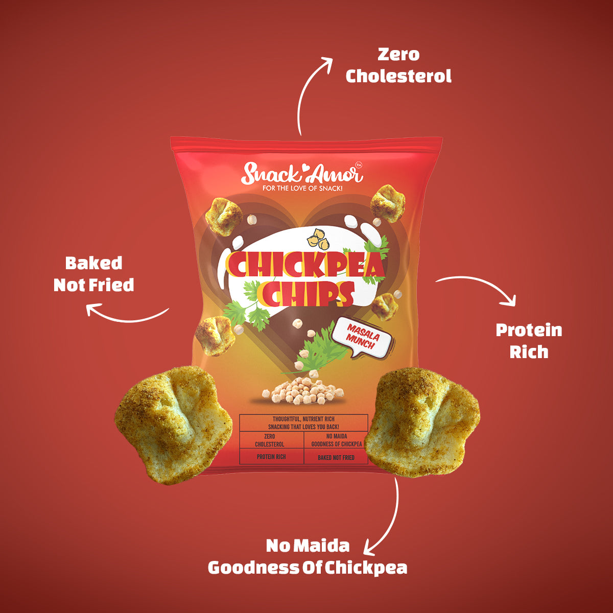 SnackAmor Chickpea Chips Masala Munch Value Pack of 8 (27g each) - Snack Amor