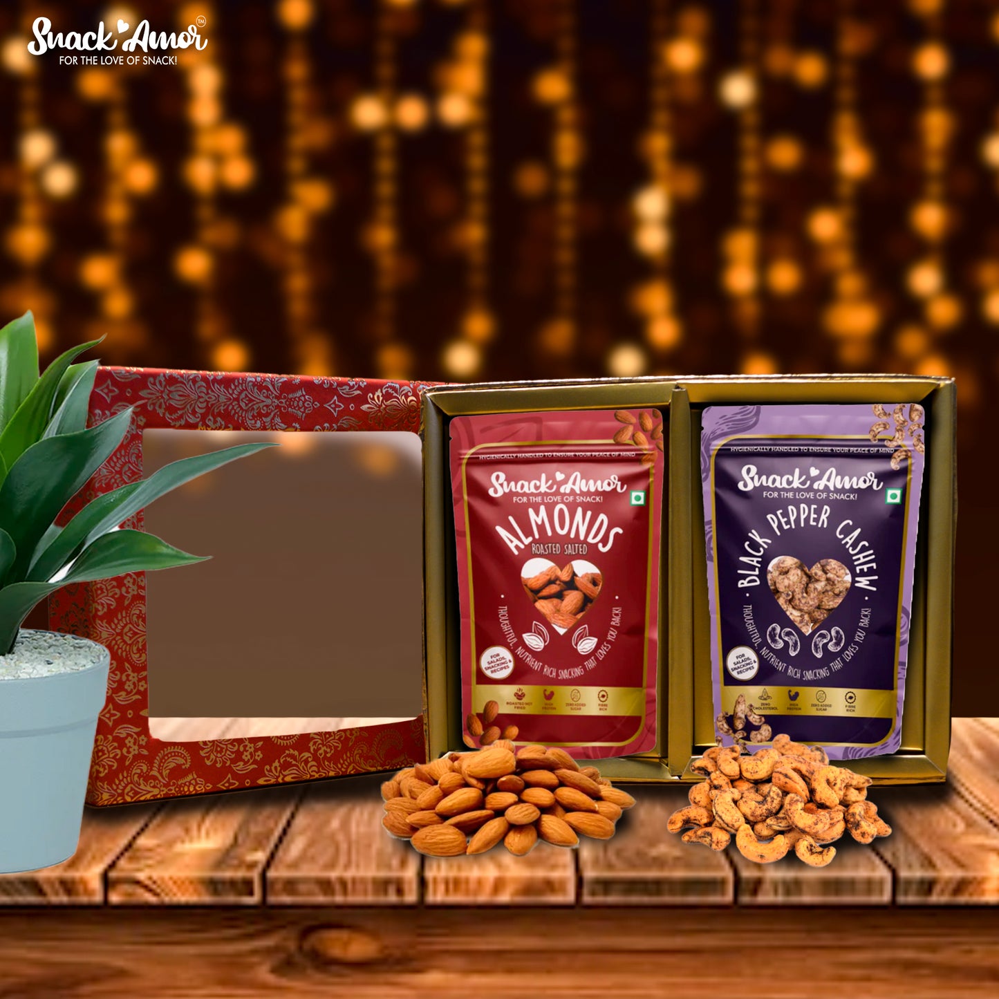 SnackAmor Gift Hamper - Roasted Salted Almonds (170g), Black Pepper Cashew (170g) - Snack Amor