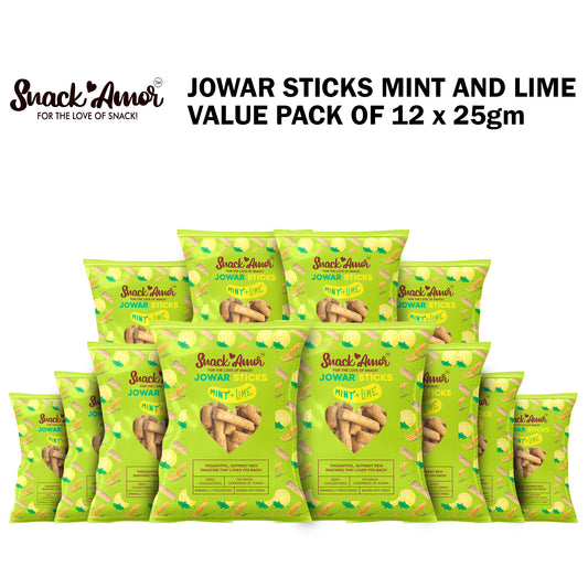 Jowar Sticks Mint & Lime Value Pack of 12 - Snack Amor