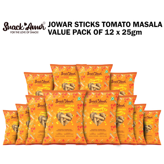 Jowar Sticks Tomato Masala Value Pack of 12 - Snack Amor