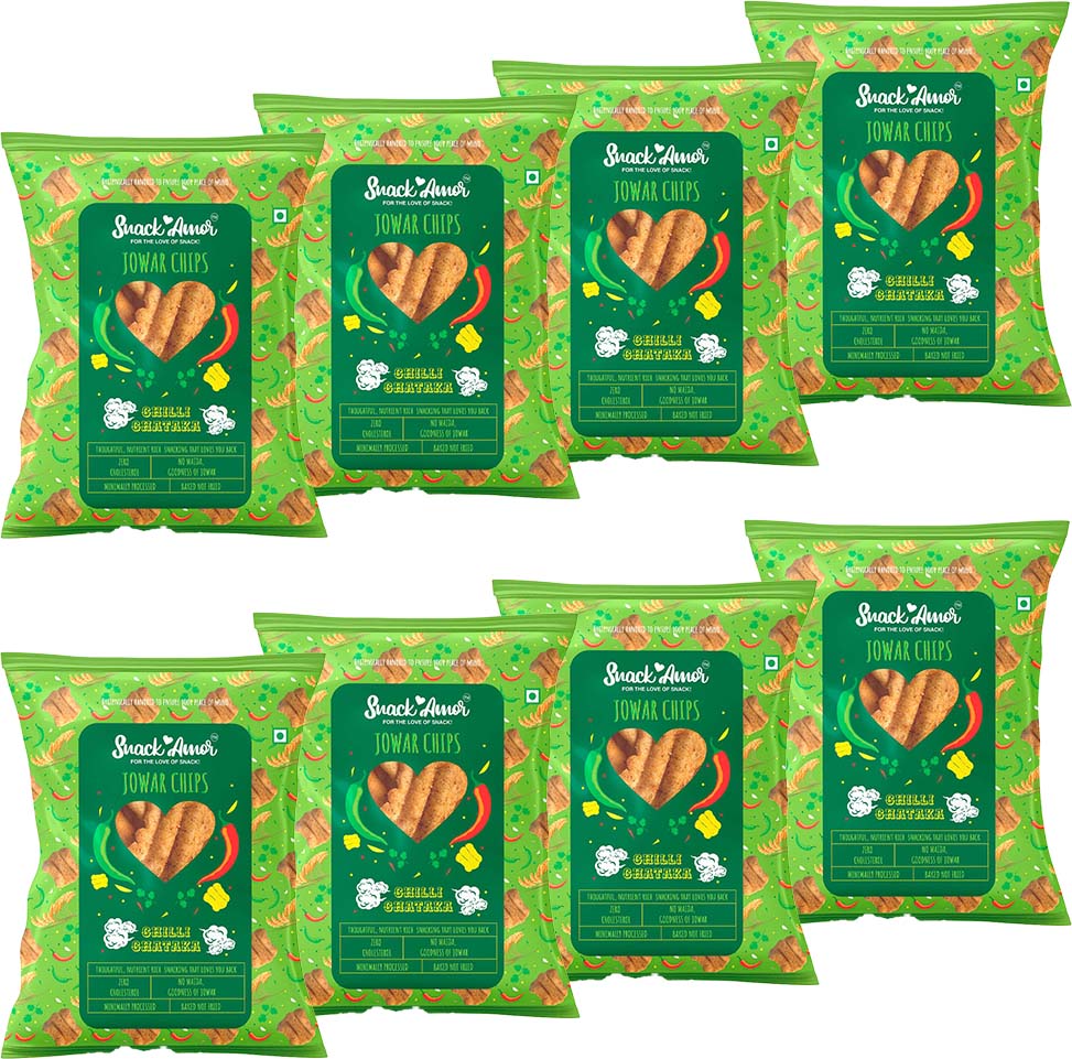 Jowar Chips Chili Chataka Value Packs | Pack of 8 (20g each) - Snack Amor