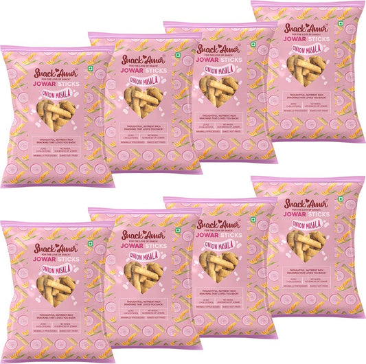 Jowar Sticks Onion Masala Value Packs | Pack of 8 (20g each) - Snack Amor