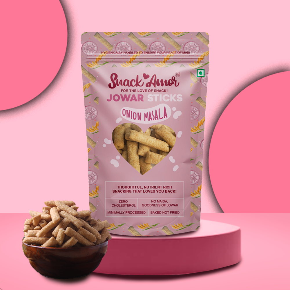 SnackAmor Jowar Sticks - (50g) | Onion Masala - Snack Amor