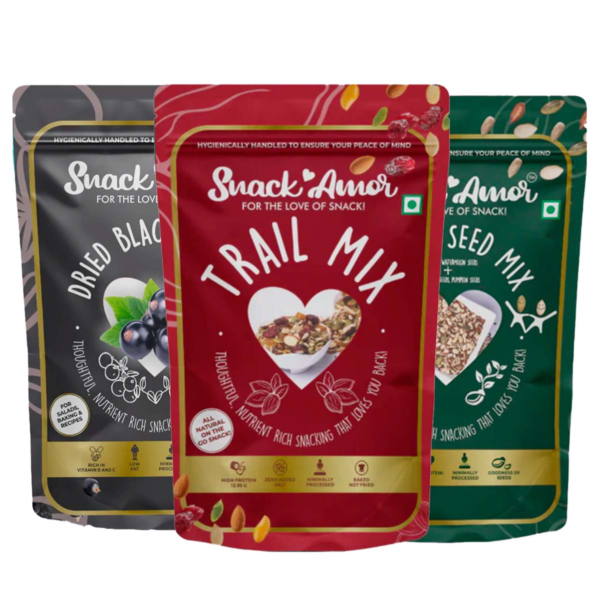 SnackAmor Combo Pack of Trail Mix (175g) | Black Currant (100g) | Healthy Seed Mix ( 175g) | Healthy Combo Pack | High Protein & Fibre Snacks (Trail Mix + Seed Mix + Black Currant)… - Snack Amor