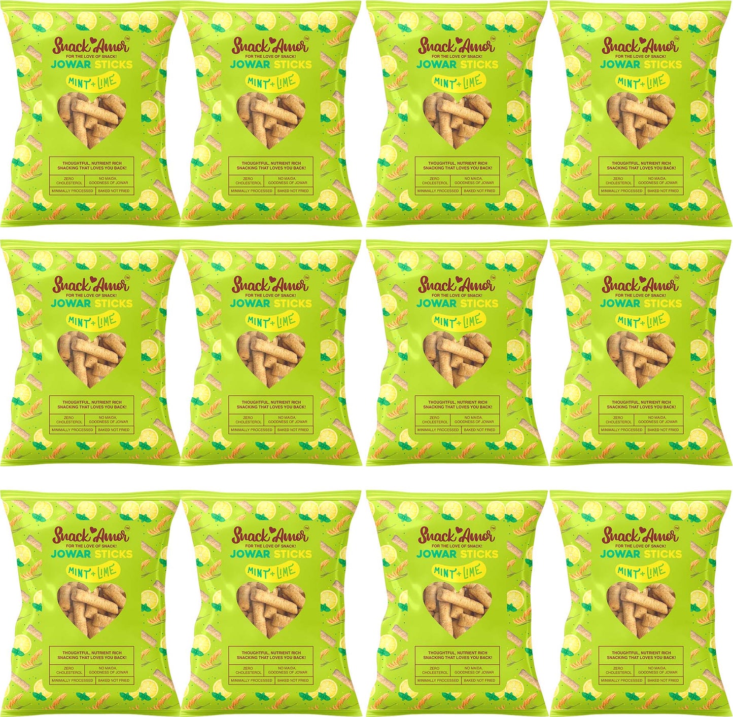 Jowar Sticks Mint & Lime Value Pack of 12 - Snack Amor