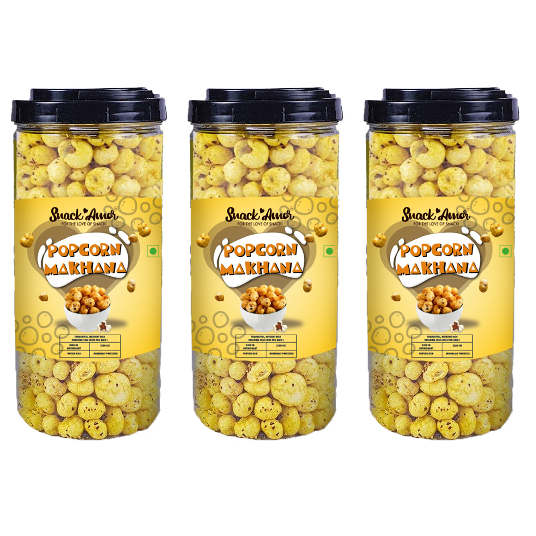 SnackAmor Crunchy Popcorn Makhana Jars - Desi Style (55g each) - Snack Amor