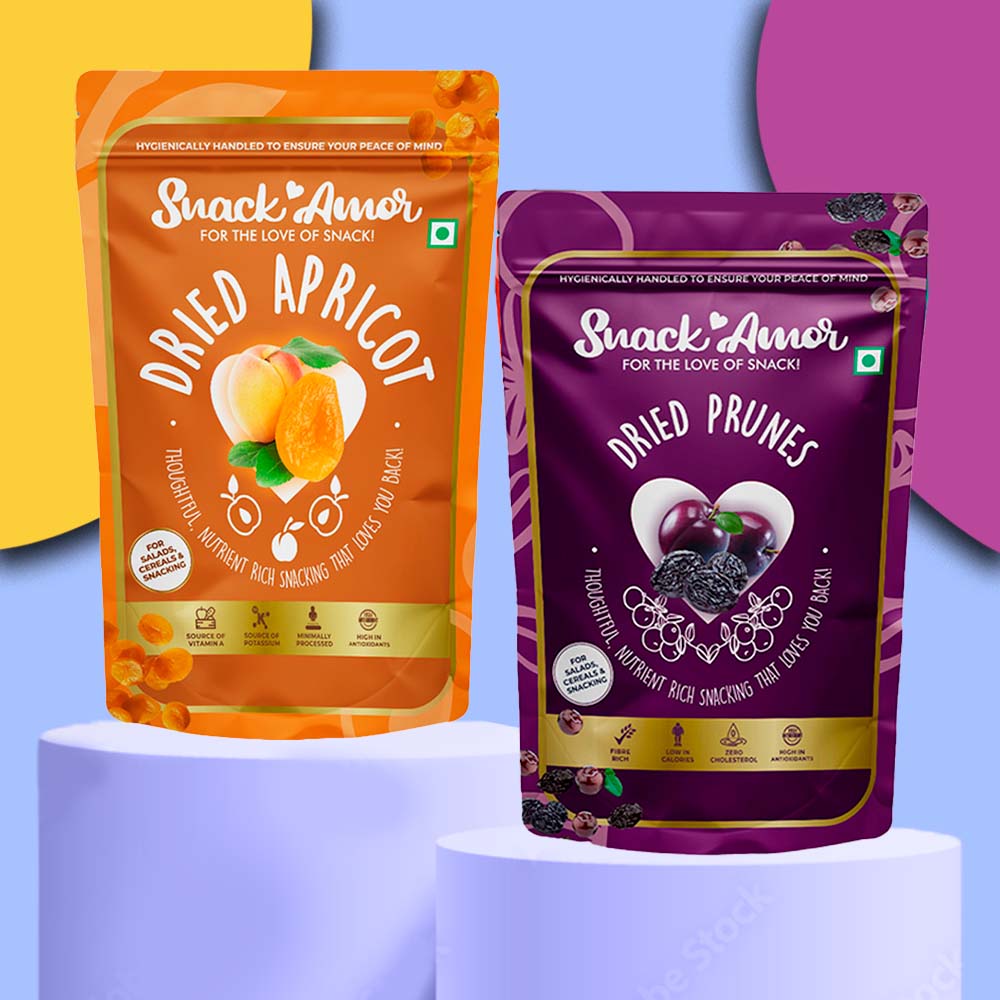 SnackAmor Premium International Combo pack of Dried Apricots - 200g &  Dried Prunes - 200g Pack of 2 - Snack Amor
