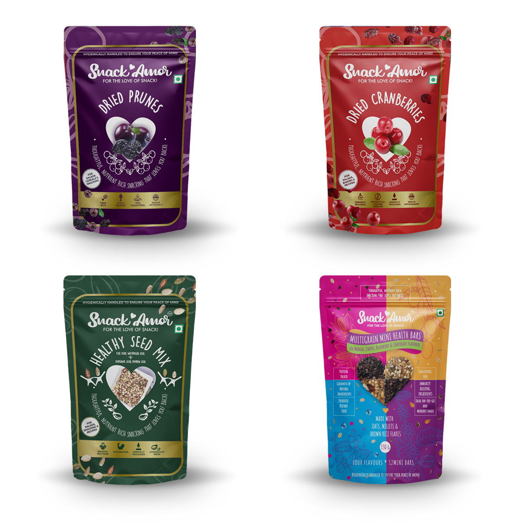 SnackAmor Women's Health (Pack of 4 - 550g) - Multigrain Health Bars | Healthy Seed Mix | Cranberry | Prunes - Snack Amor