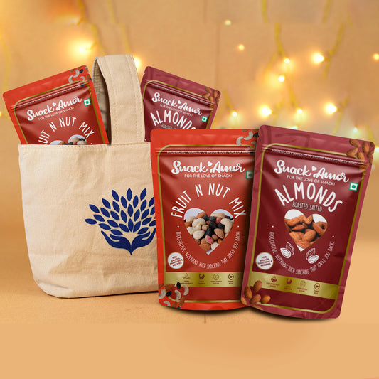 Gift Hamper - Roasted salted almonds (170g) | Fruit and nut mix (200g) - Snack Amor