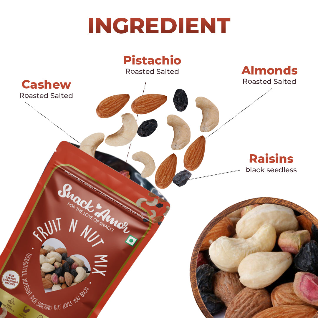 SnackAmor Premium Fruit n Nut Mix (200g) - Almond | Cashew | Pistachios | Raisins - Snack Amor