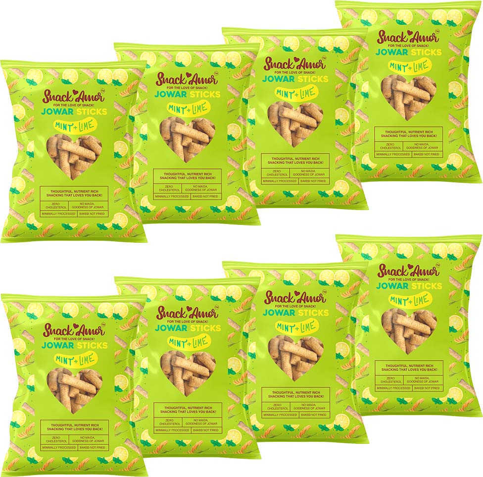 Jowar Sticks Mint & Lime Value Packs | Pack of 8 (20g each) - Snack Amor
