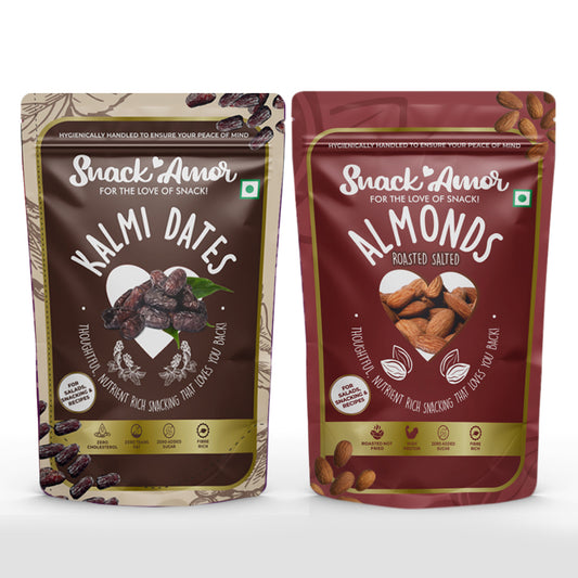 SnackAmor Premium International Kalmi Dates 250g and Roasted Salted Almonds 170g - Snack Amor
